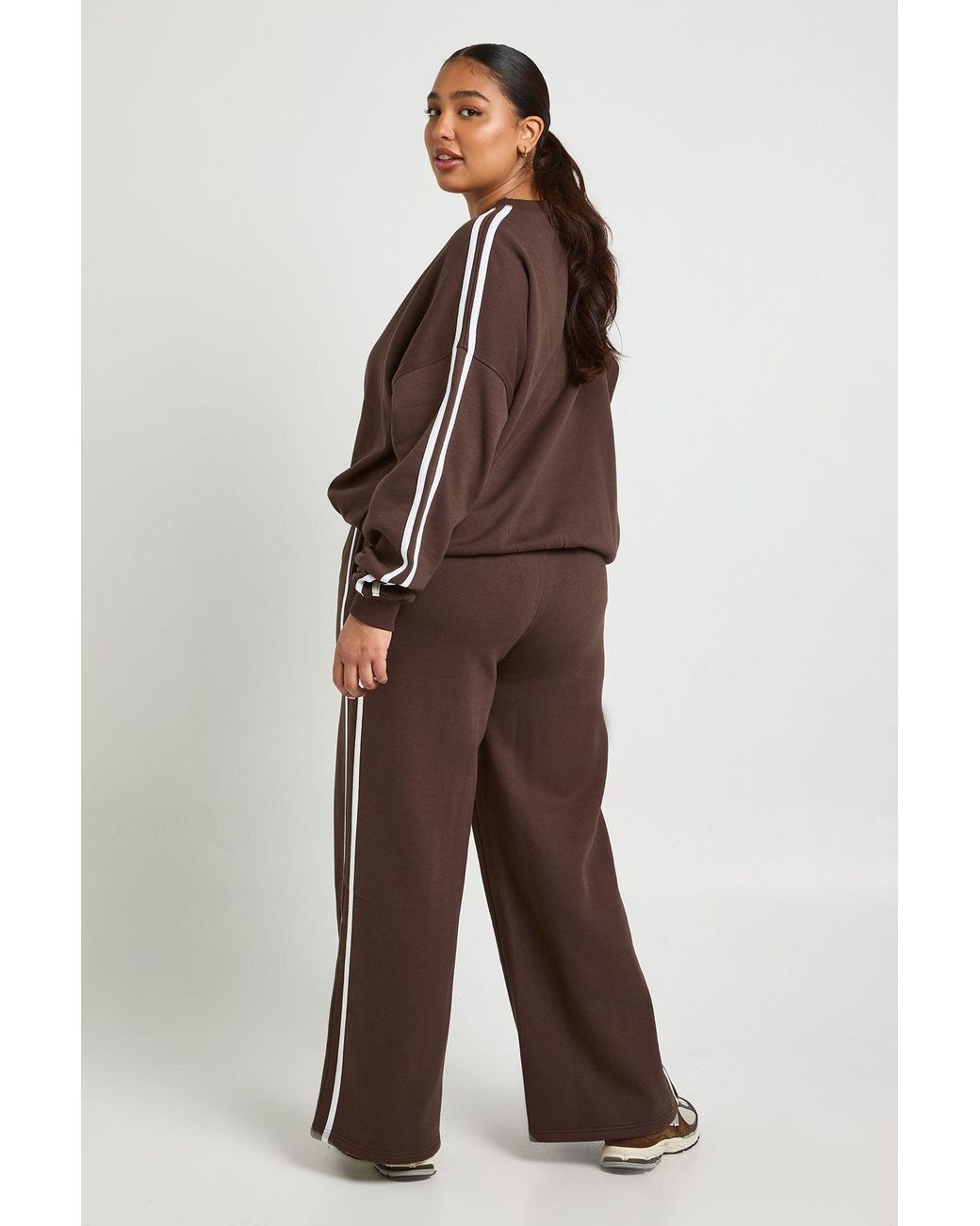 Boohoo Brown Plus Side Stripe Wide Leg Joggers