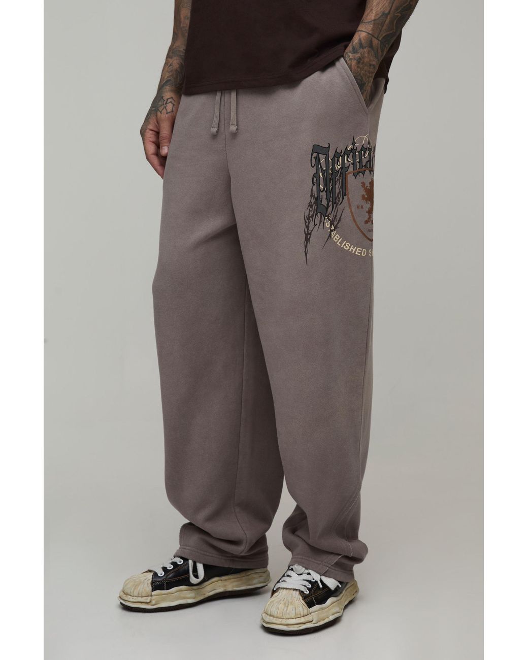 BoohooMAN Brown Tall Balloon Fit Washed Gothic Seam Detail Jogger for men