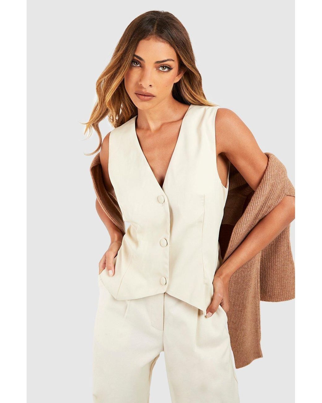 Boohoo Natural Tailored Woven Waistcoat
