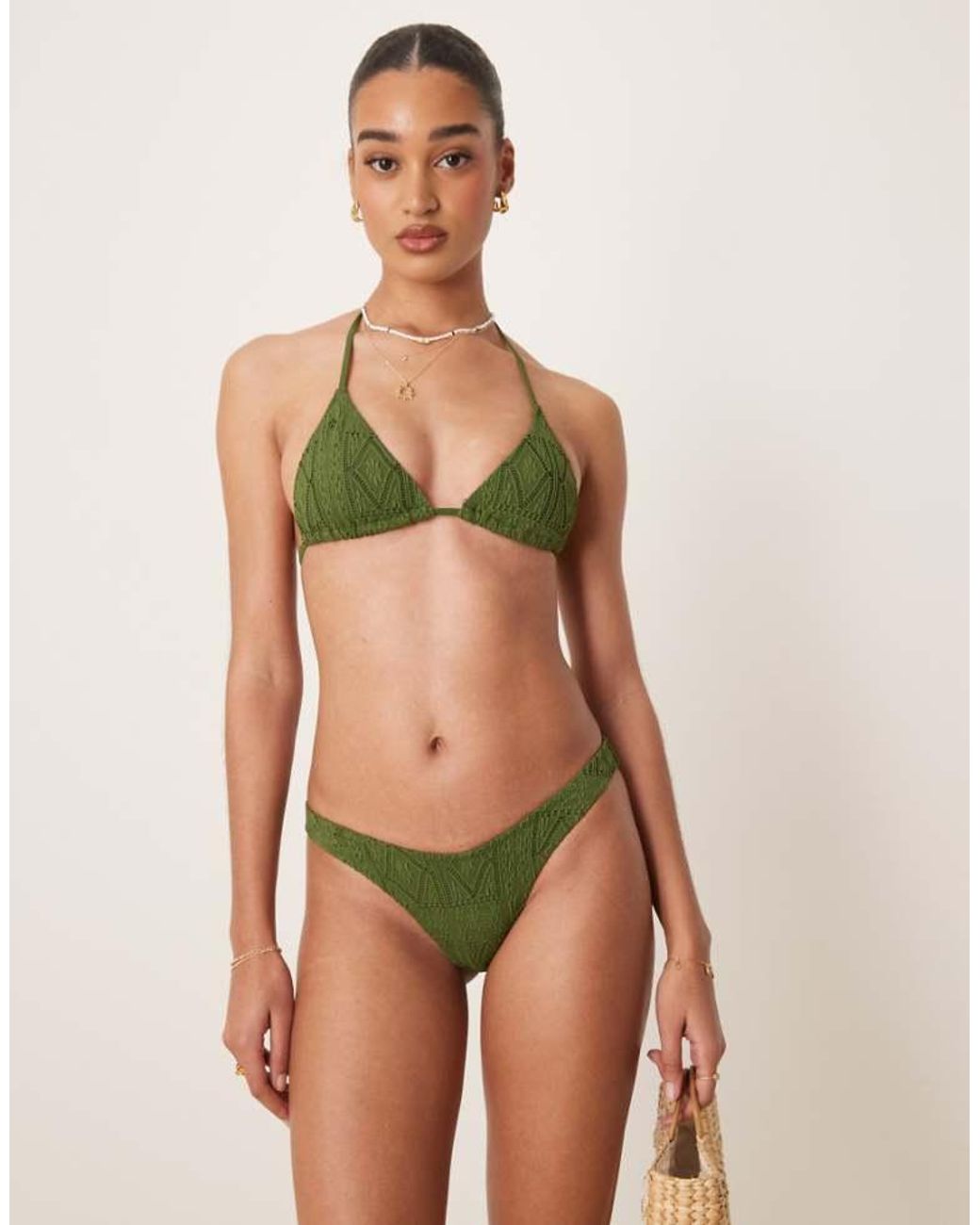 ASOS Green Bertie Broderie High Leg Bikini Bottom