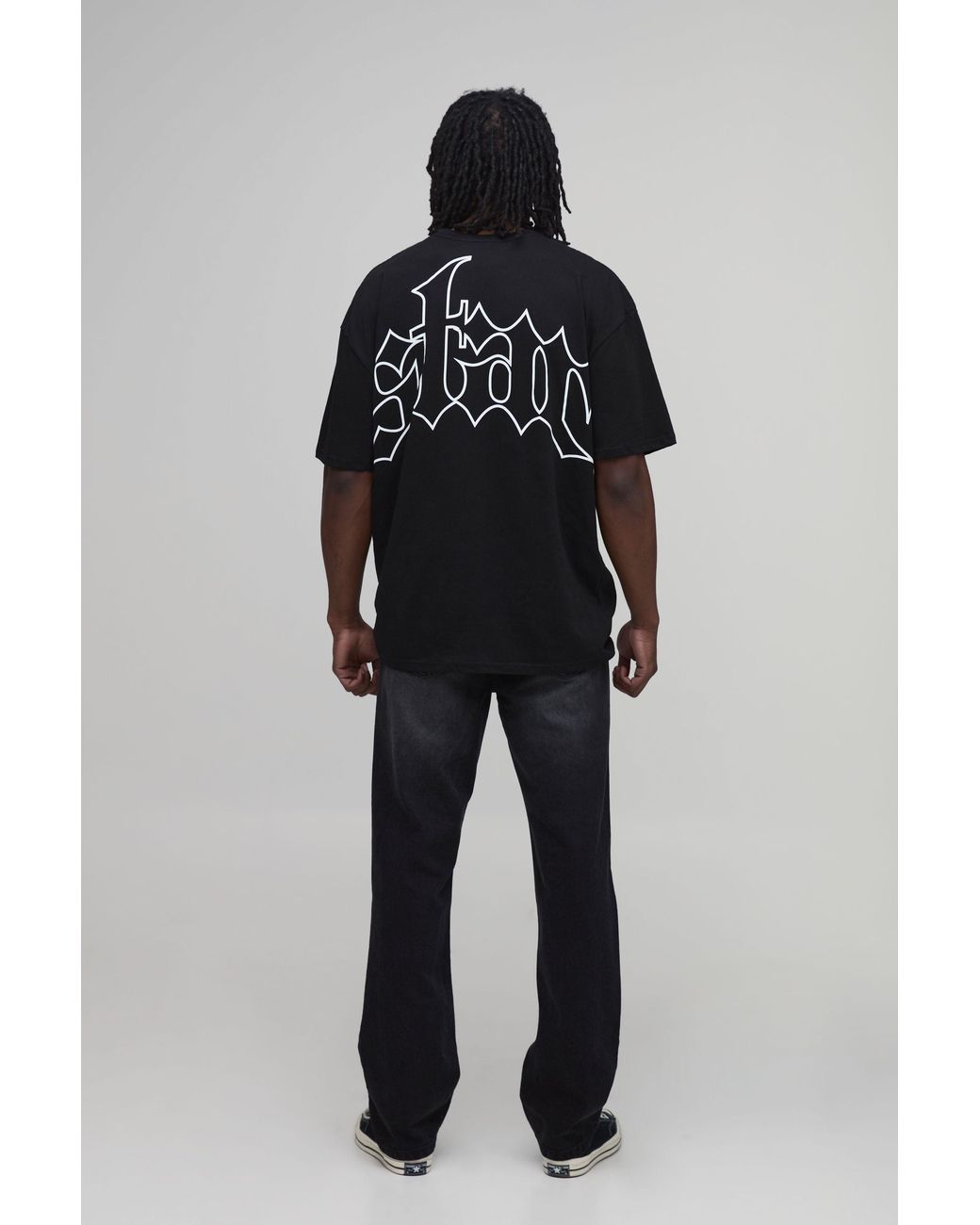 BoohooMAN Black Tall Oversized Star Printed T-Shirt Cotton for men
