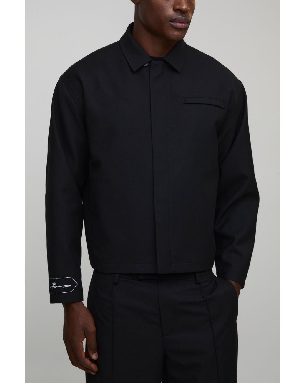 BoohooMAN Blue Regular Smart Tailored Harrington Jacket for men