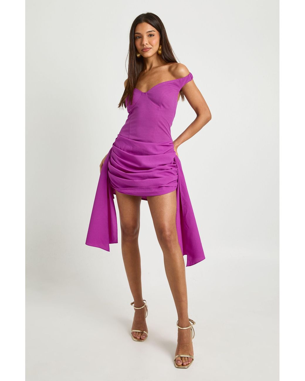 Boohoo Pink Off Shoulder Draped Mini Dress