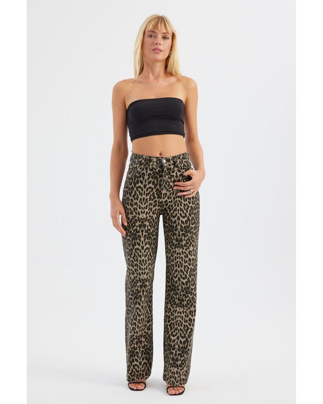 Hiccup Brown Cotton Animal Printed High Waist Straight Leg Trousers