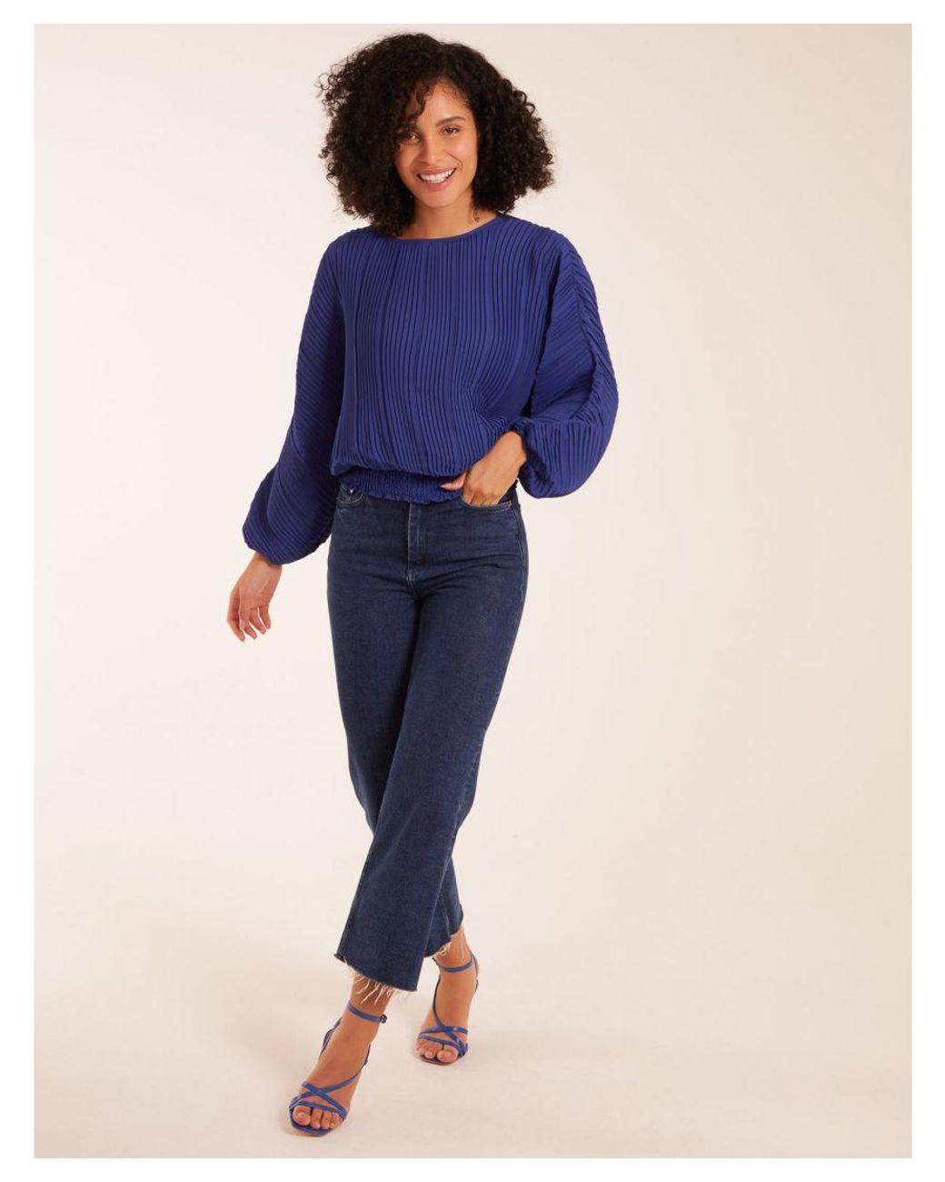 Blue Vanilla Blue Long Sleeve Pleated Top