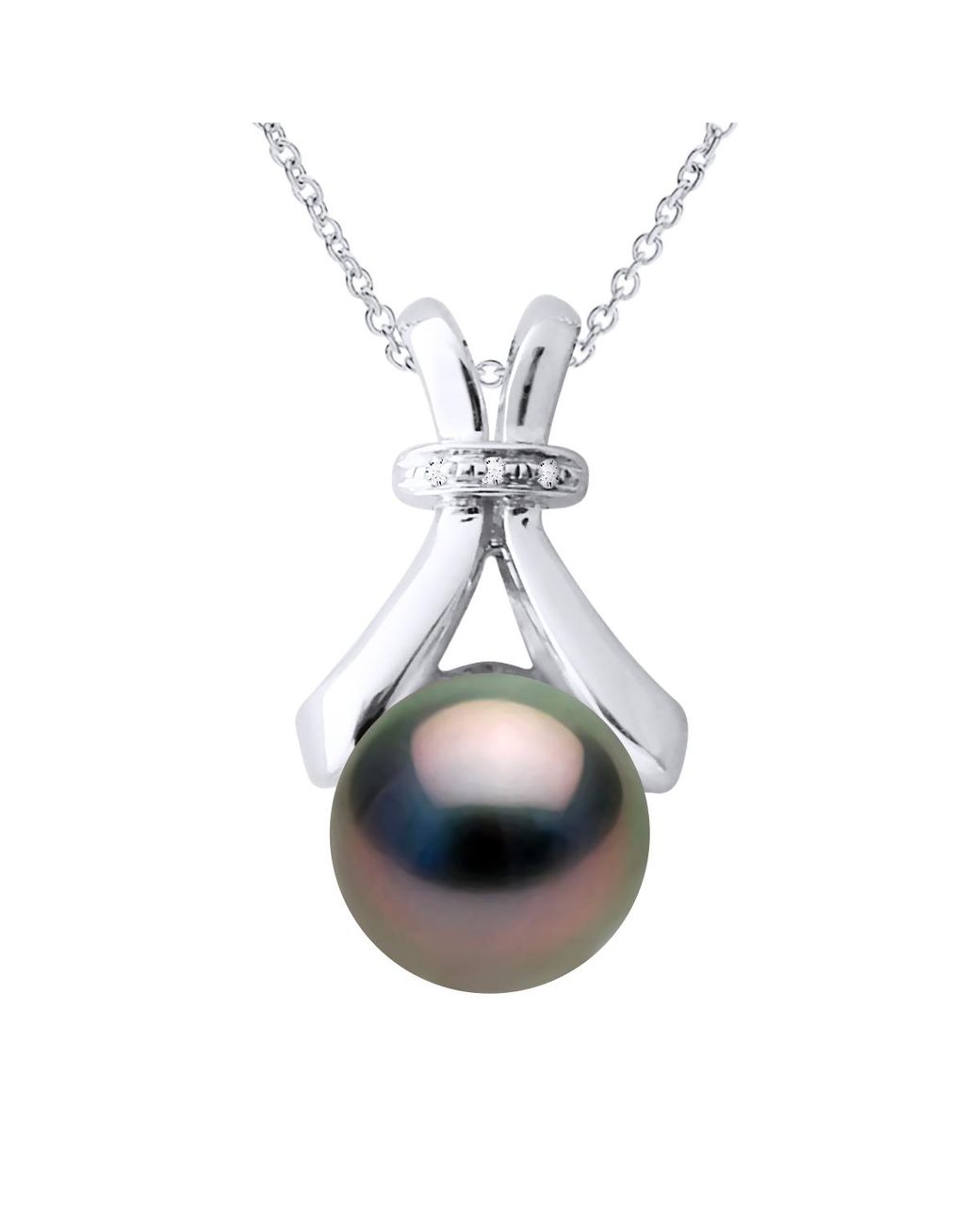 Ateliers Saint Germain Black Necklace Jewelry Diamond 0.01Cts And Real Cultured Tahiti Pearl Round 7-8 Mm