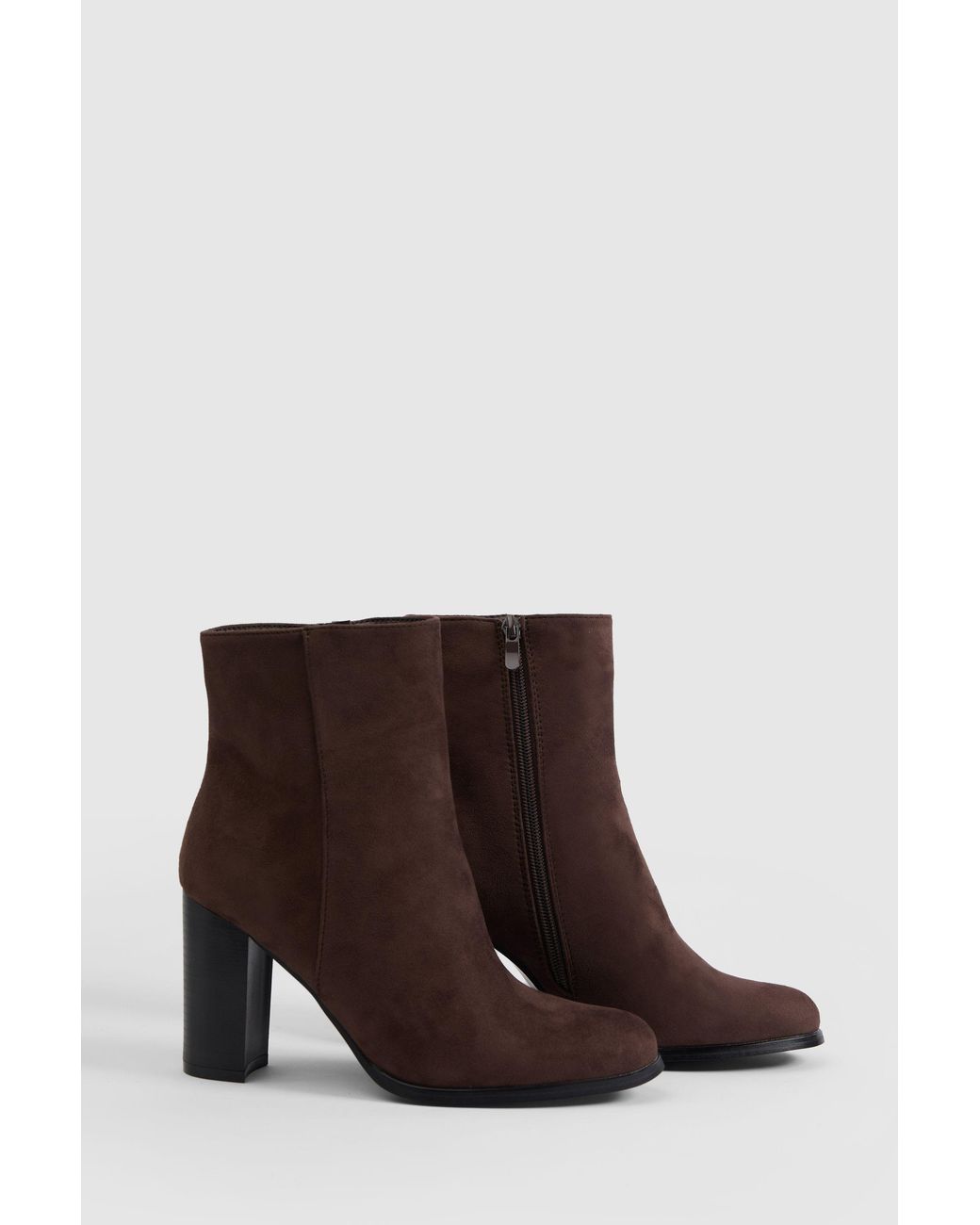 Boohoo Brown Faux Suede High Block Ankle Boots
