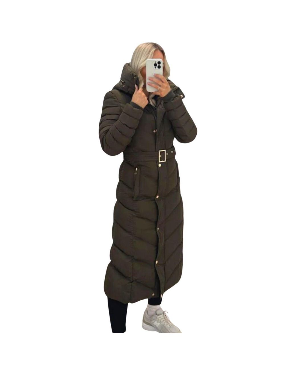JESS Black Long Puffer Coat With Belt & Hood for men