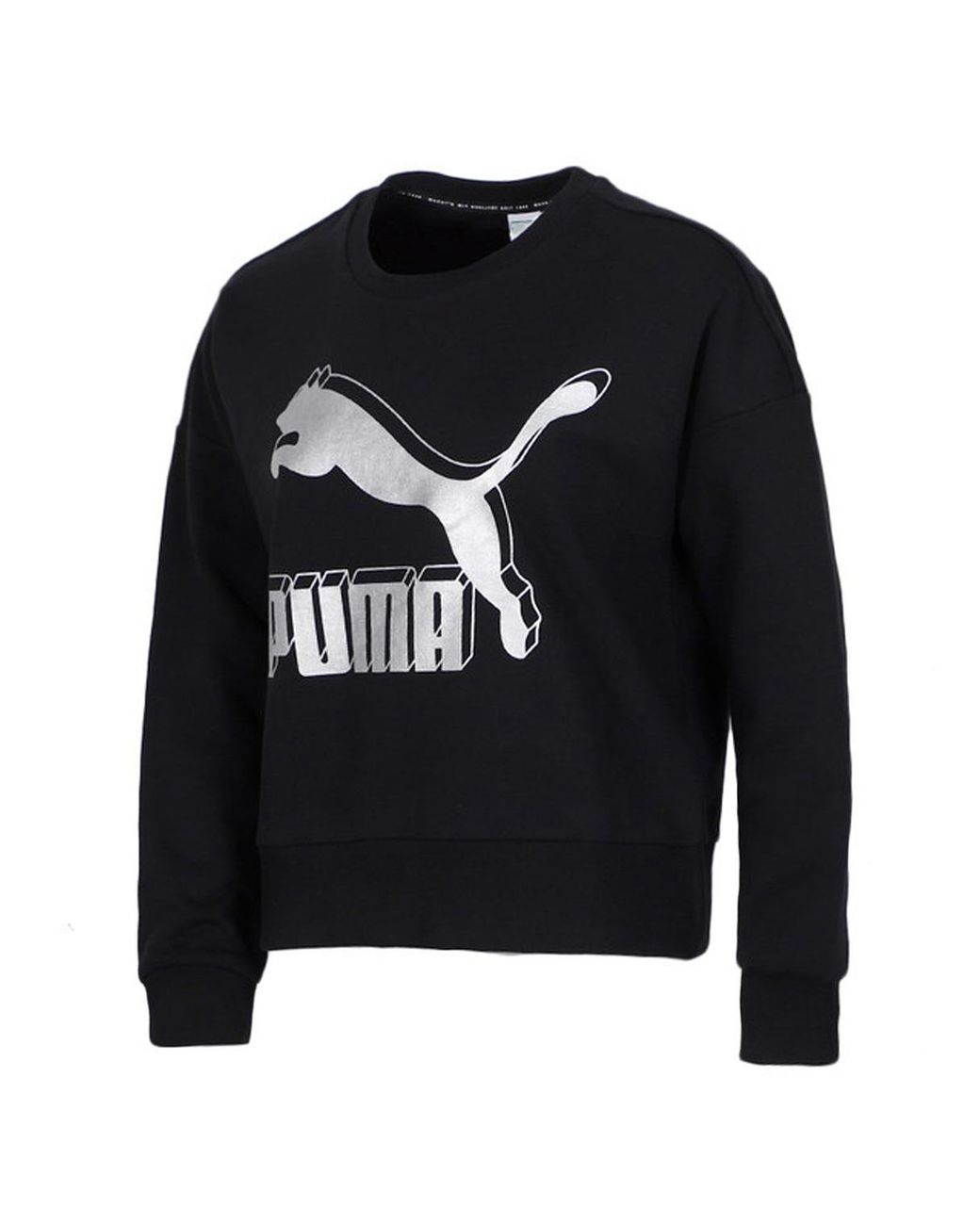 PUMA Black Classics Logo Metallic Crew Sweatshirt 597405 71 Cotton