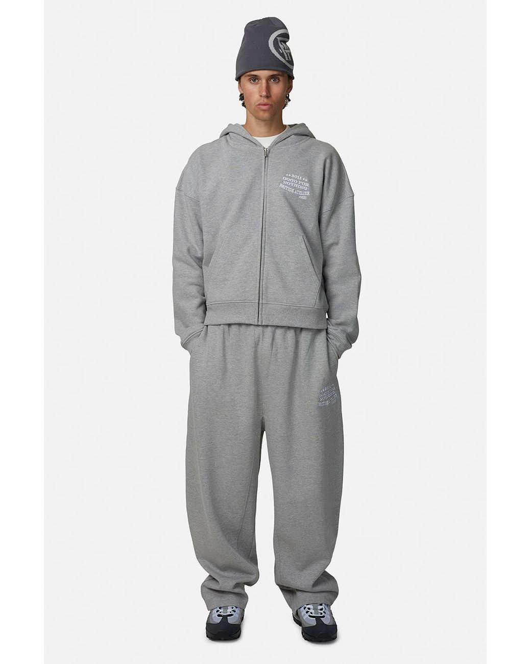 Good For Nothing Gray Baggy Joggers With Embroidered Logo for men