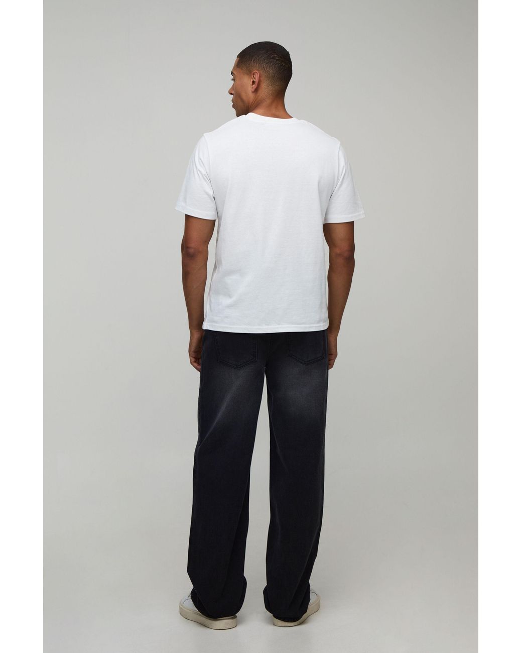 BoohooMAN Black Patchwork Relaxed Fit Stacked Jeans for men