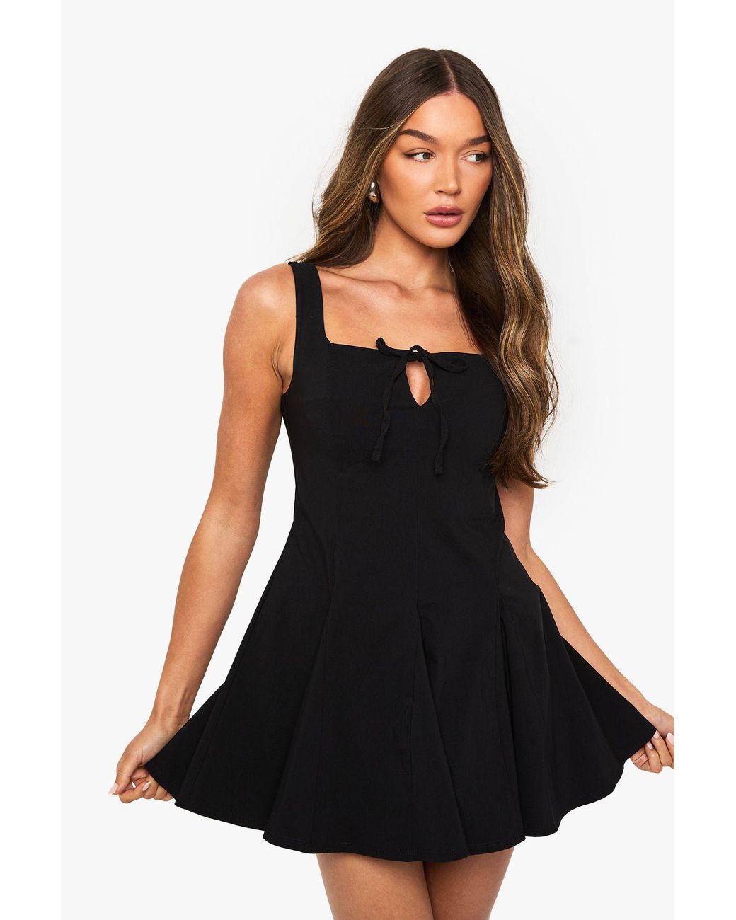 Boohoo Black Bengaline Sweetheart Neck Skater Dress