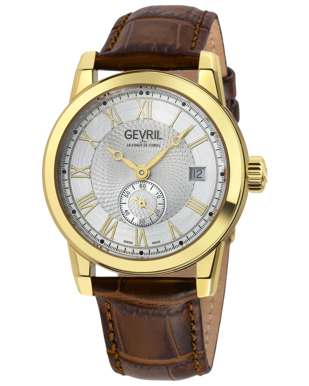 Gevril Gray Madison Dial Ipyg Leather Swiss Automatic Eta 2895 Watch for men