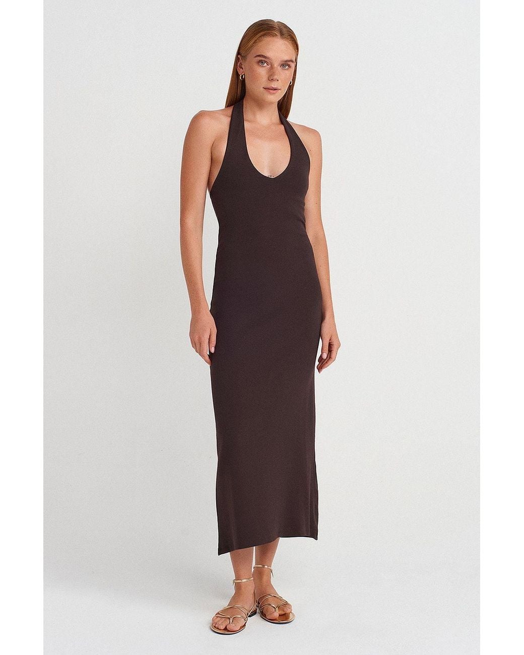 Dilvin Black Halter Neck Bodycon Midi Dress