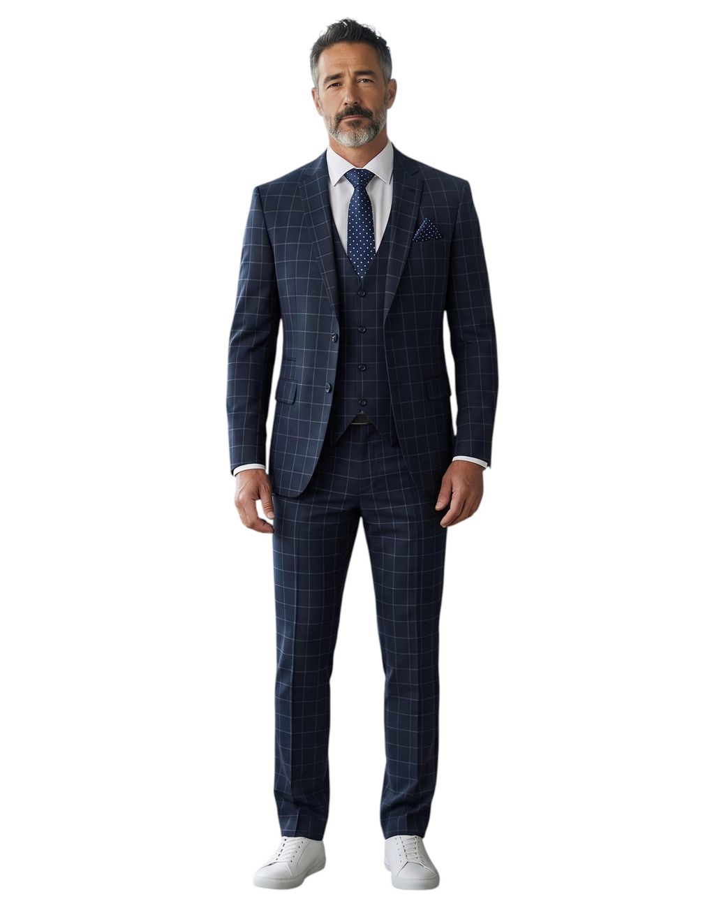 TruClothing Blue Navymens Checked 3 Piece Tailored Fit Formal Work Suit for men