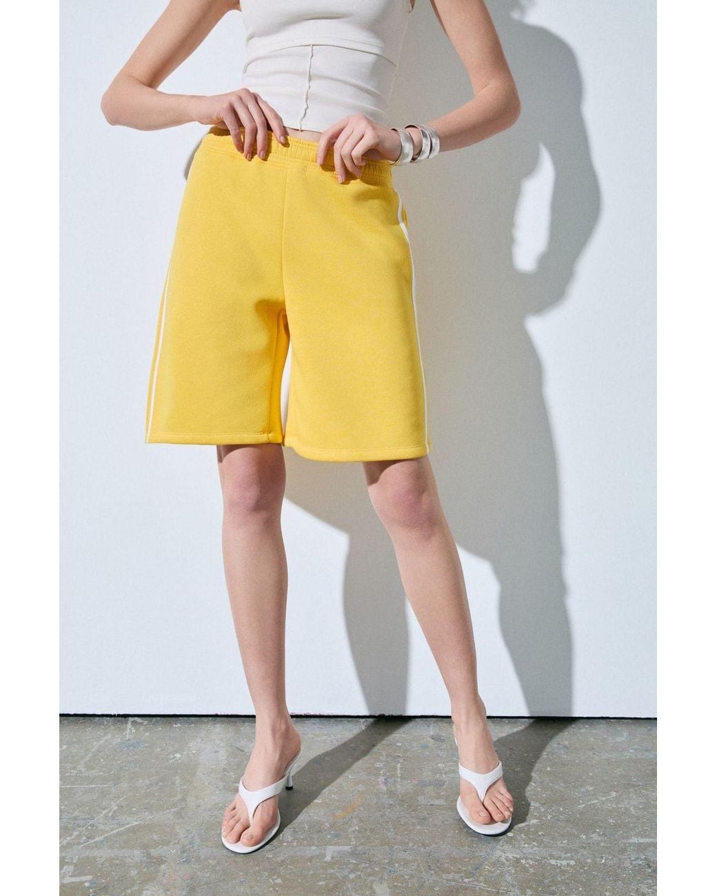 Grimelange White Wide Leg Capri Sweat Shorts