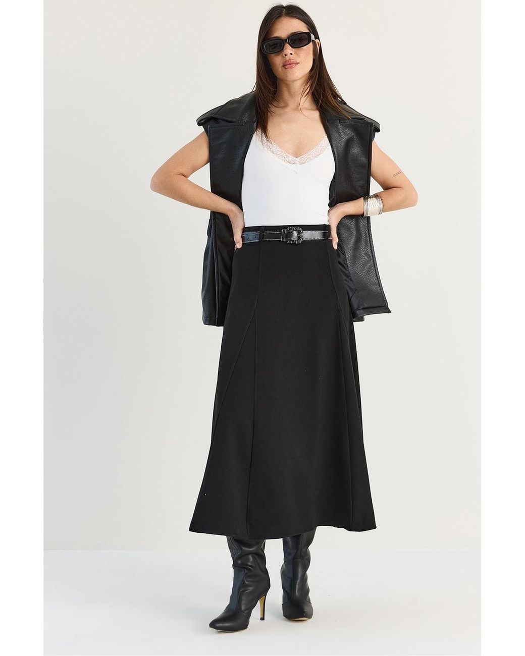 Bianco Lucci Black Midi Skirt