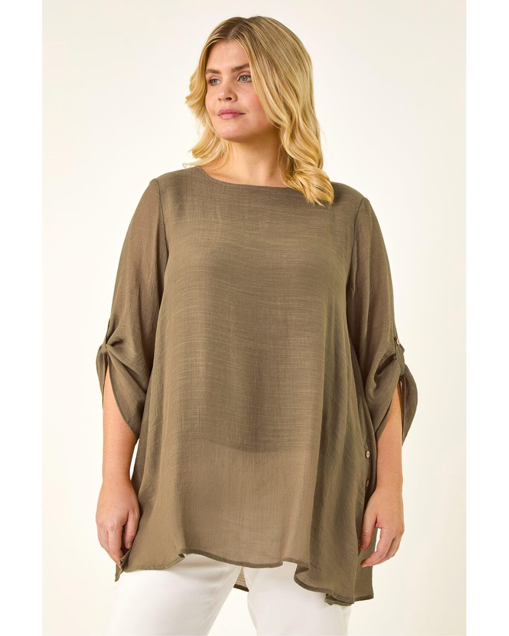 Roman Natural Curve Buttoned Side Asymmetric Top