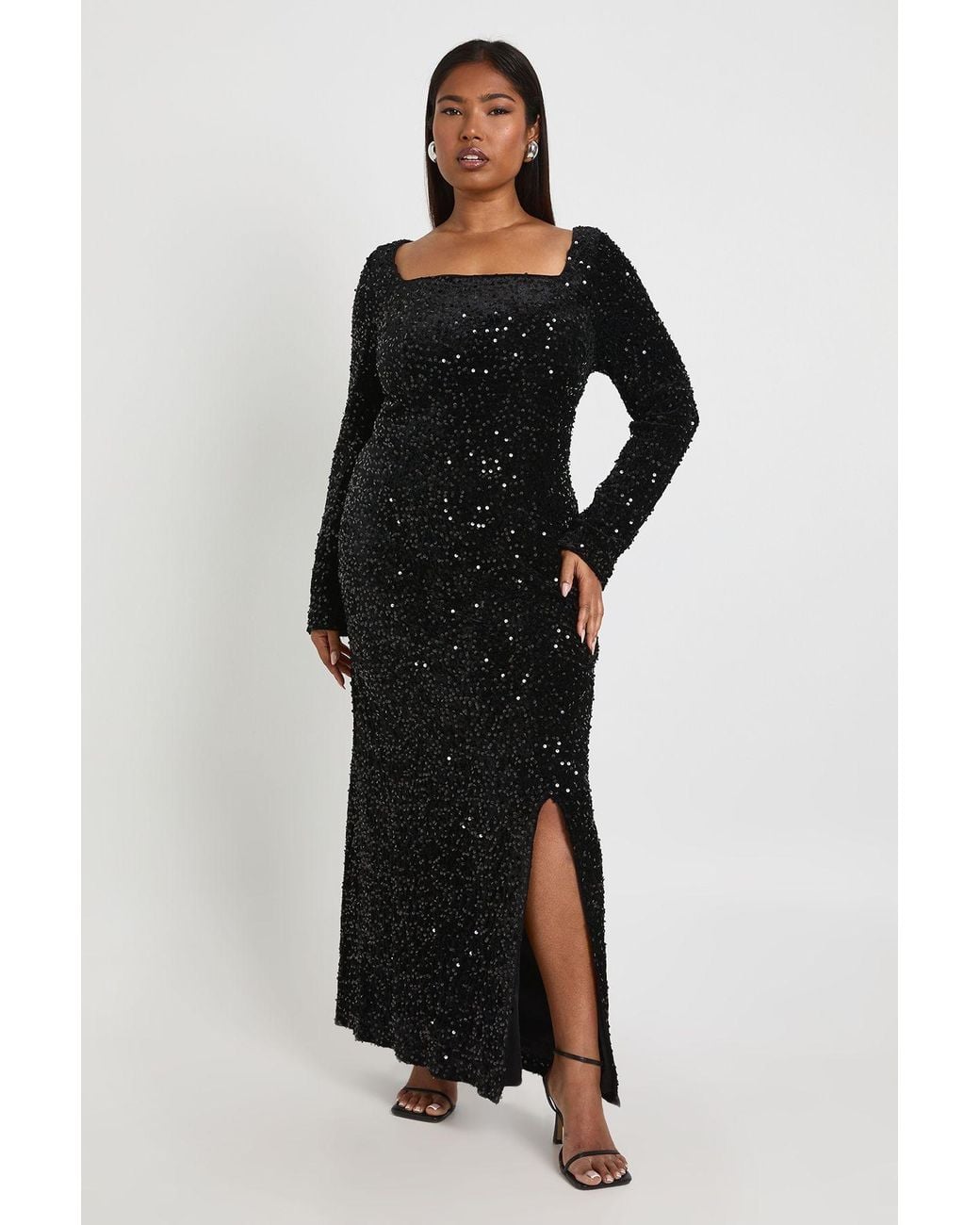 Boohoo Black Plus Square Neck Long Sleeve Dress