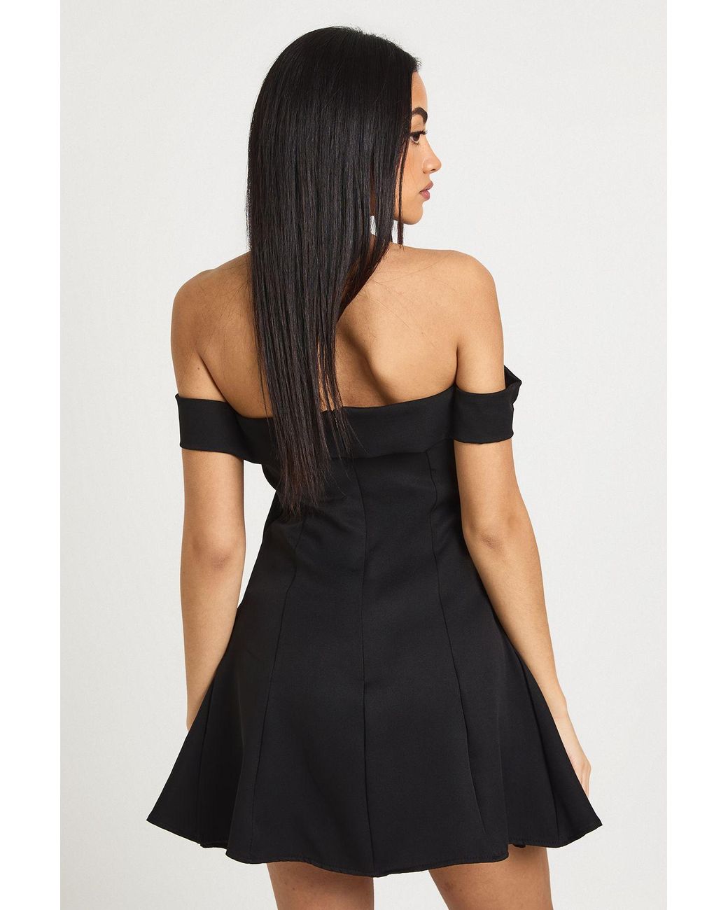 Boohoo Black Bardot Structured Mini Dress