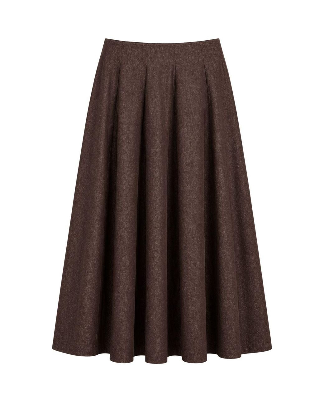 MixRay Brown High Waist A-Line Midi Denim Skirt