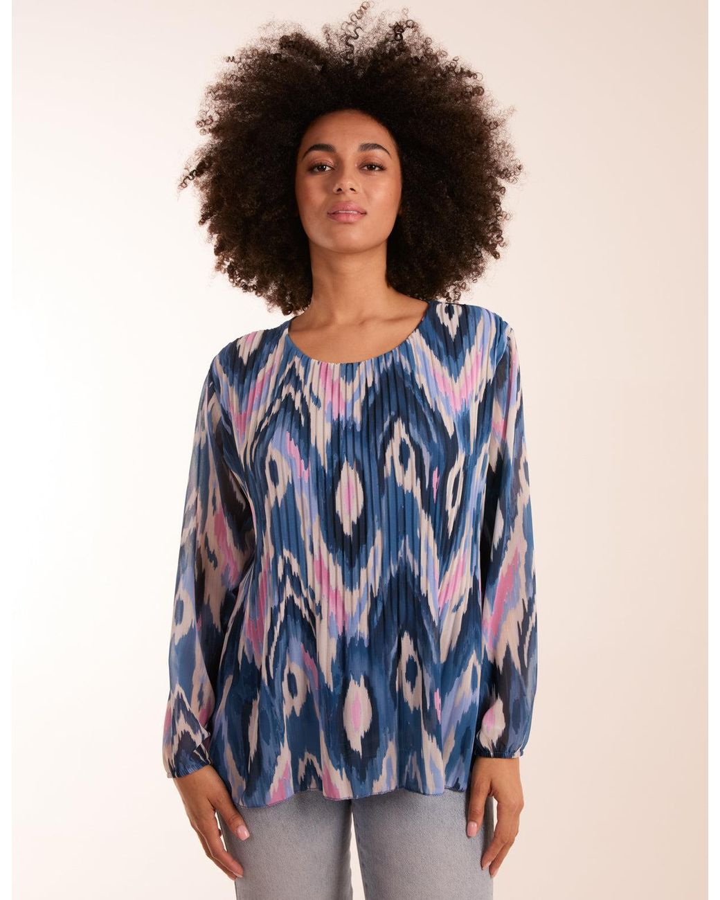 Blue Vanilla Blue Pleated Print Top