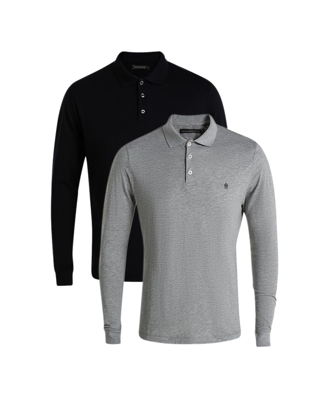 French Connection Black 2 Pack Cotton Long Sleeve Polo Shirts for men