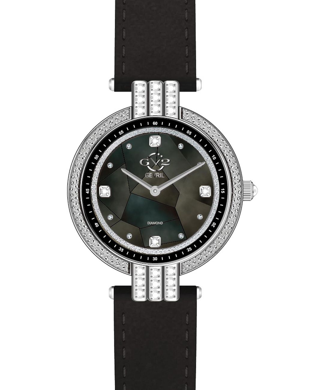 Gv2 Black Matera Swiss Quartz Mother Of Pearl Dial Suede Bracelet Diamond Watch