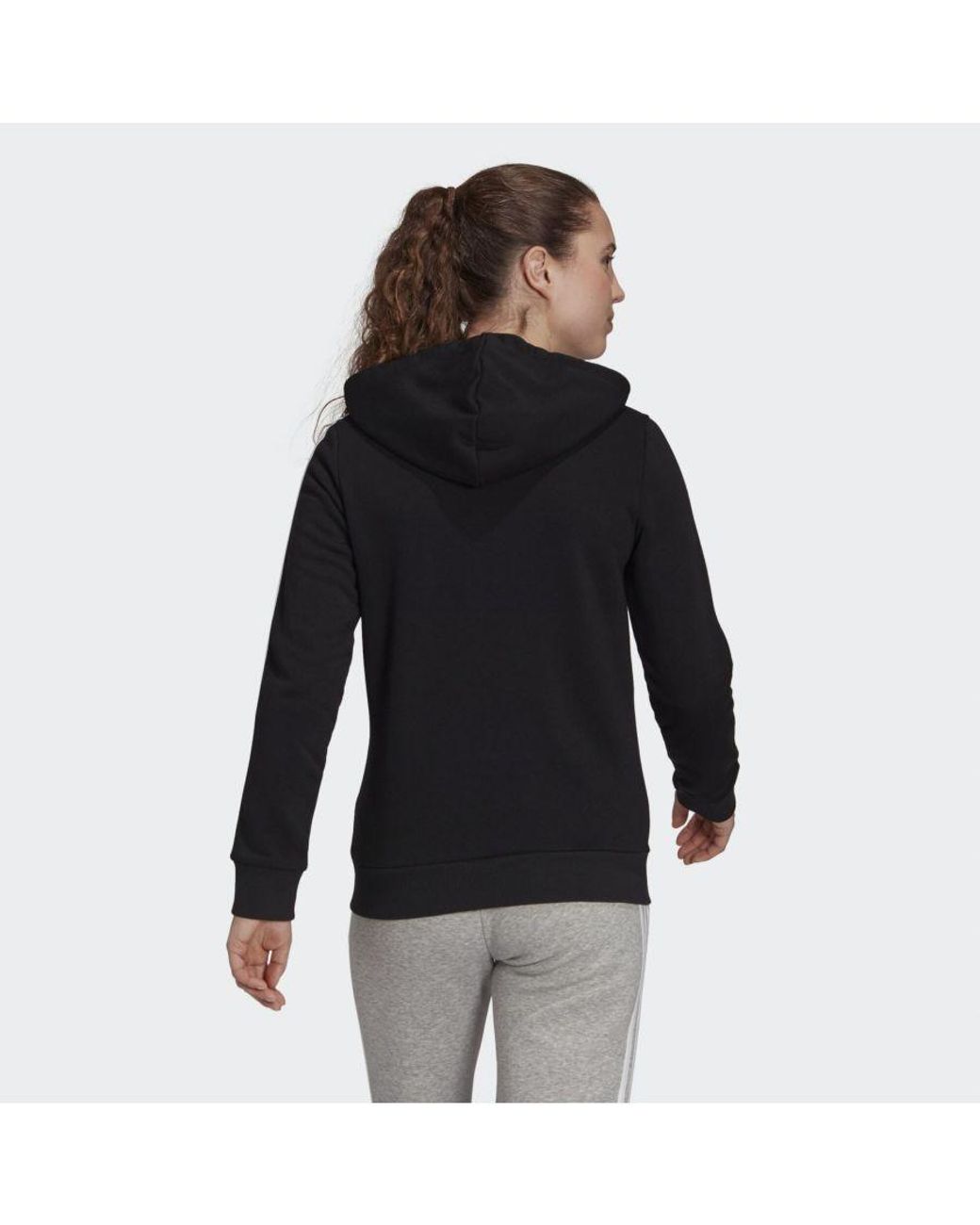 Adidas Black Essentials Fleece 3-Stripes Full-Zip Hoodie