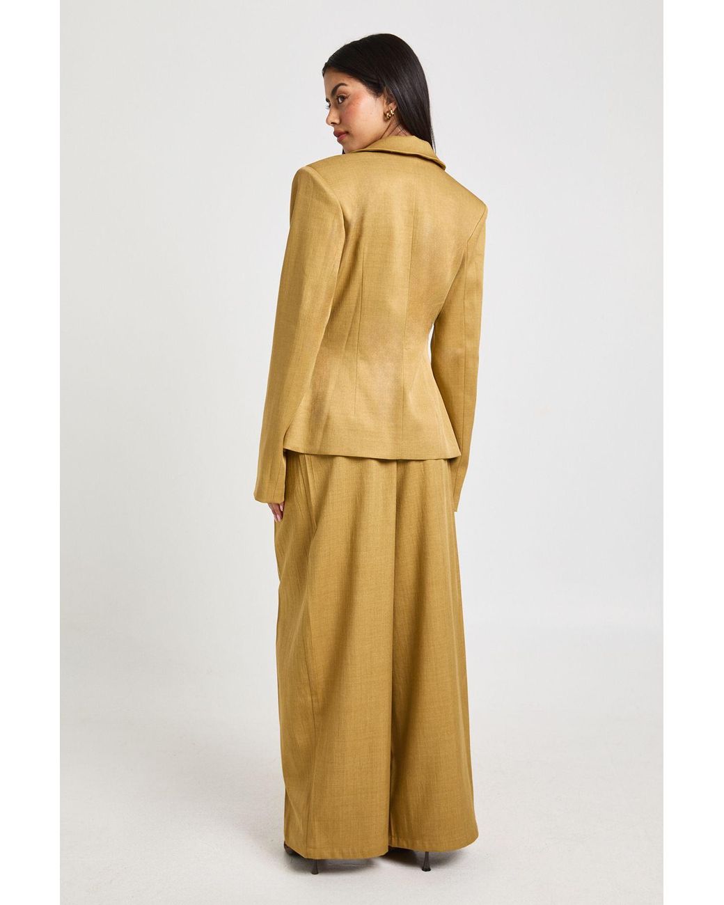 Boohoo Yellow Pleat Front Wide Leg Trousers