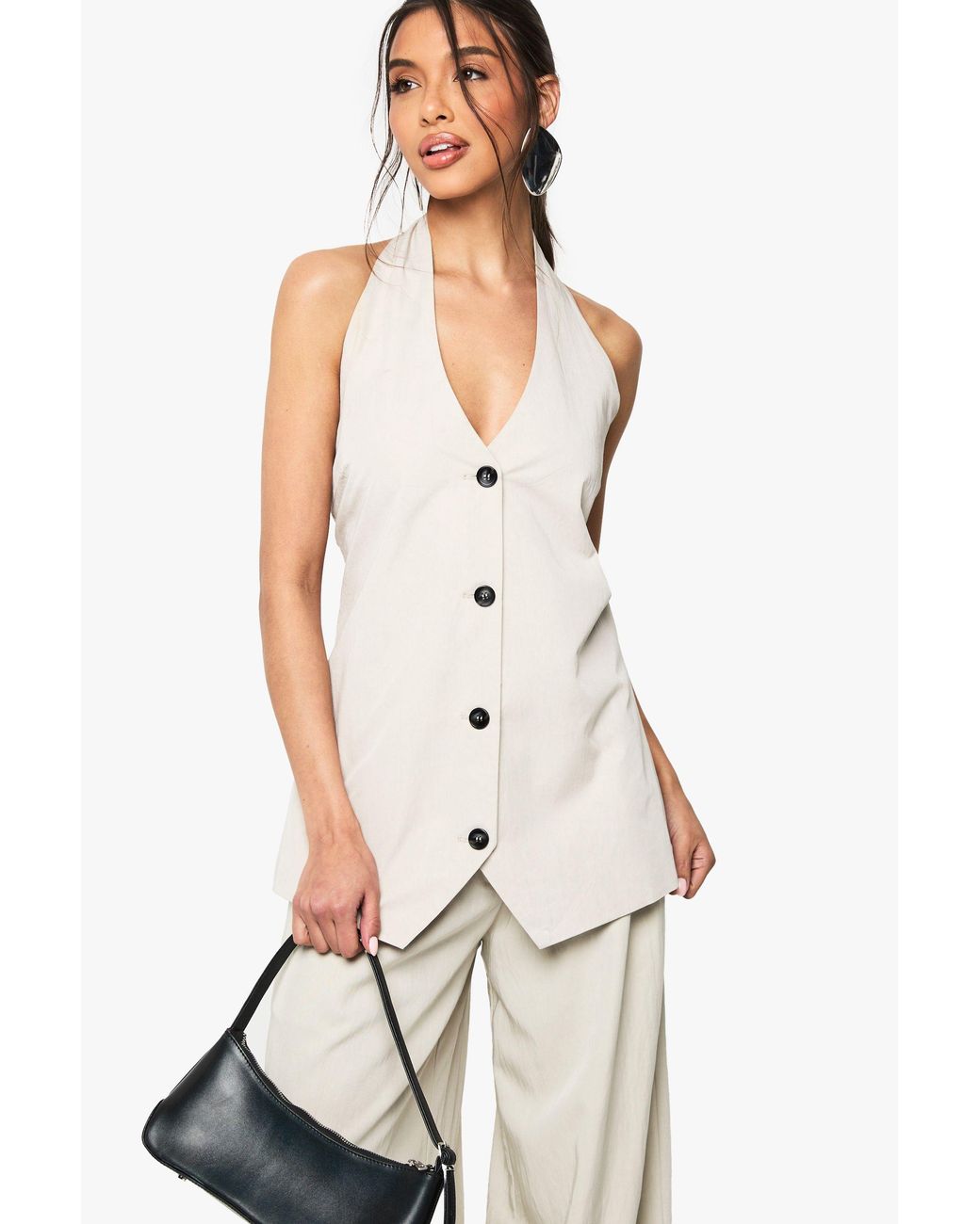 Boohoo White Halter Neck Longline Tailored Waistcoat