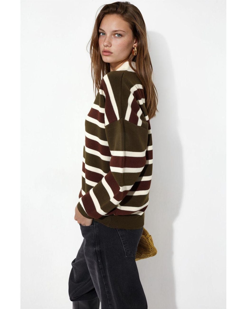 Hiccup Black Striped Polo Collar Knit Sweater