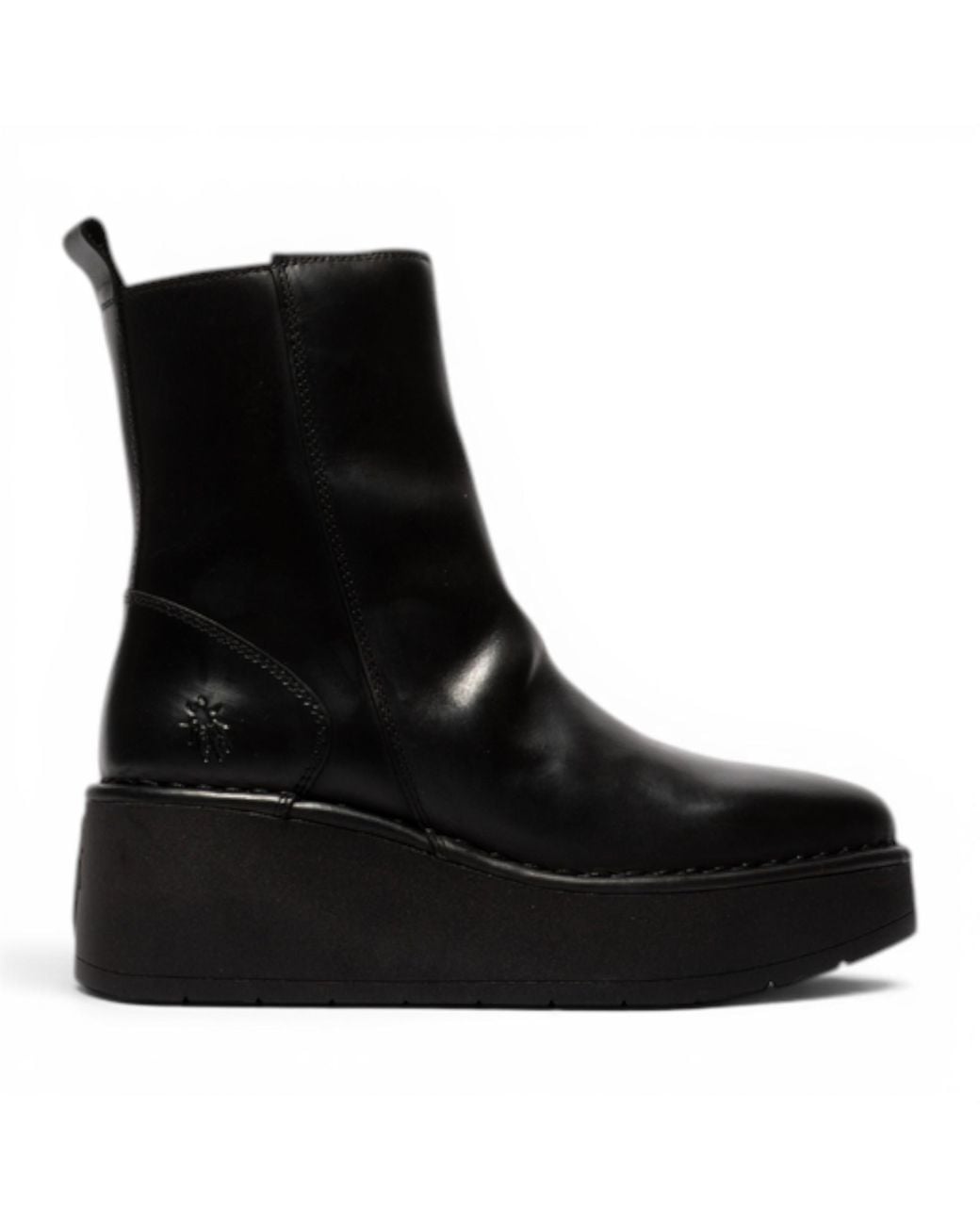 Fly London Black Leather Wedge Heel Platform Ankle Boots