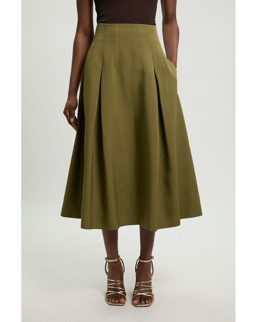 Karen Millen Green Viscose Blend Tailored Full Skirt