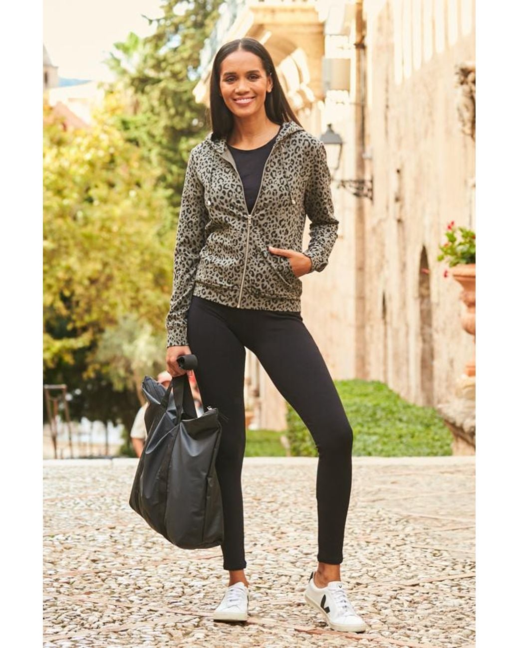 Sosandar Metallic Khaki Leopard Print Premium Jersey Hoodie