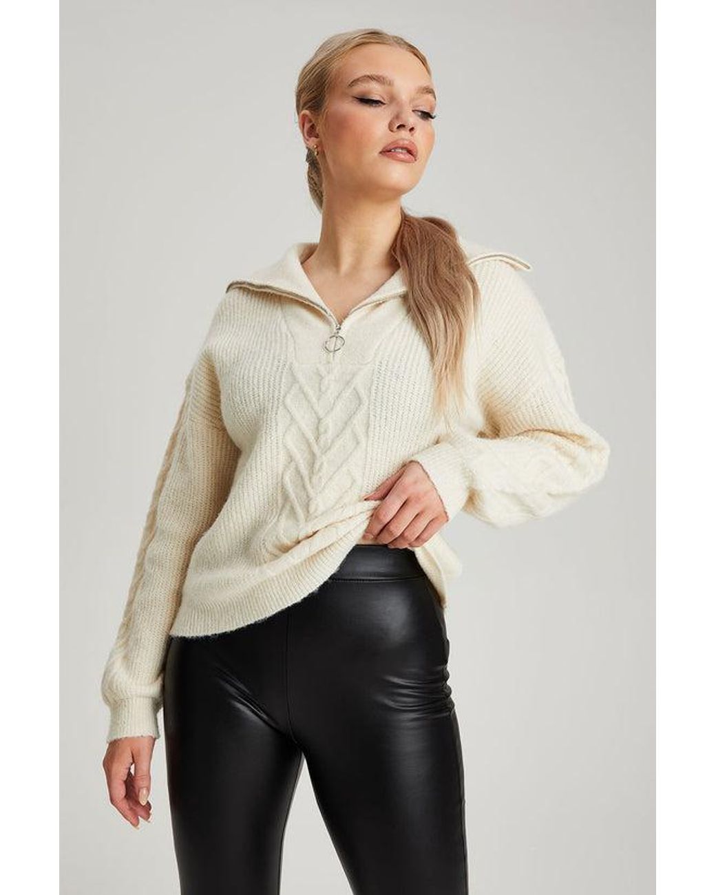 Urban Bliss Natural Oatmeal Cable Half Zip Jumper