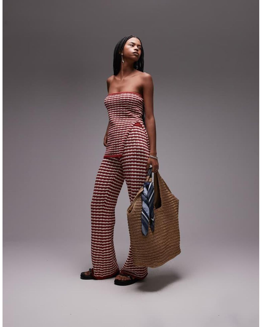TOPSHOP Multicolor Knitted Stripe Bandeau Co-Ord