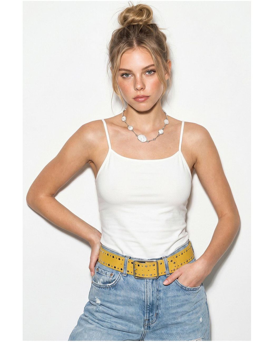 Bianco Lucci White Cotton Square-Neck Camisole