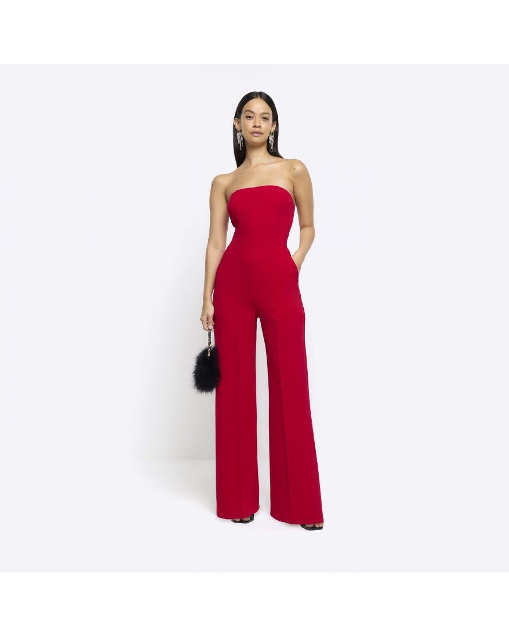 River Island Jumpsuit Bardot Corset in Red Lyst UK