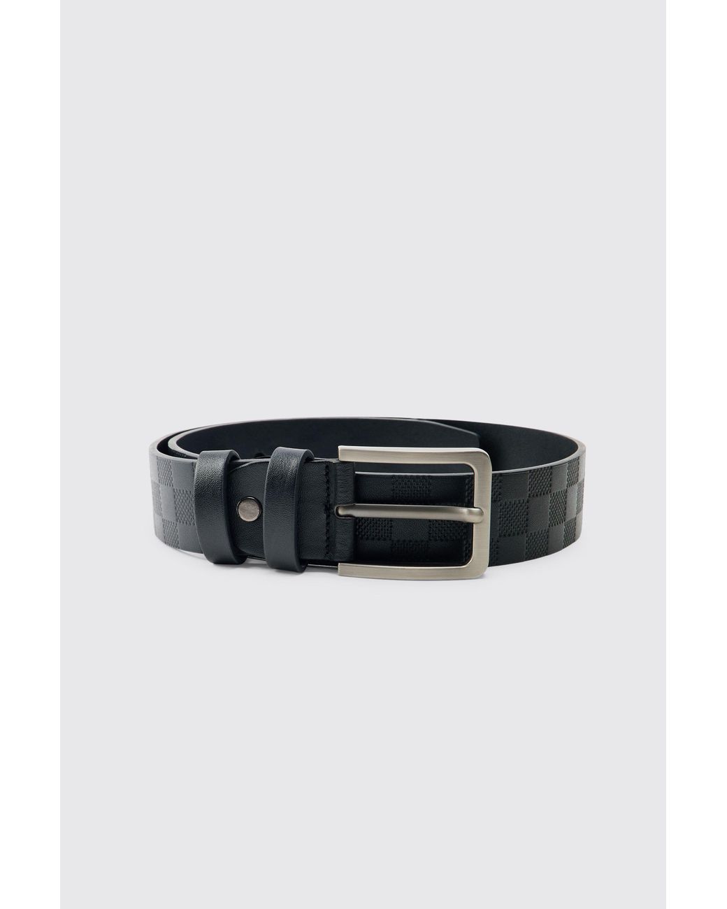 BoohooMAN Black Pu Embossed Check Textured Belt for men