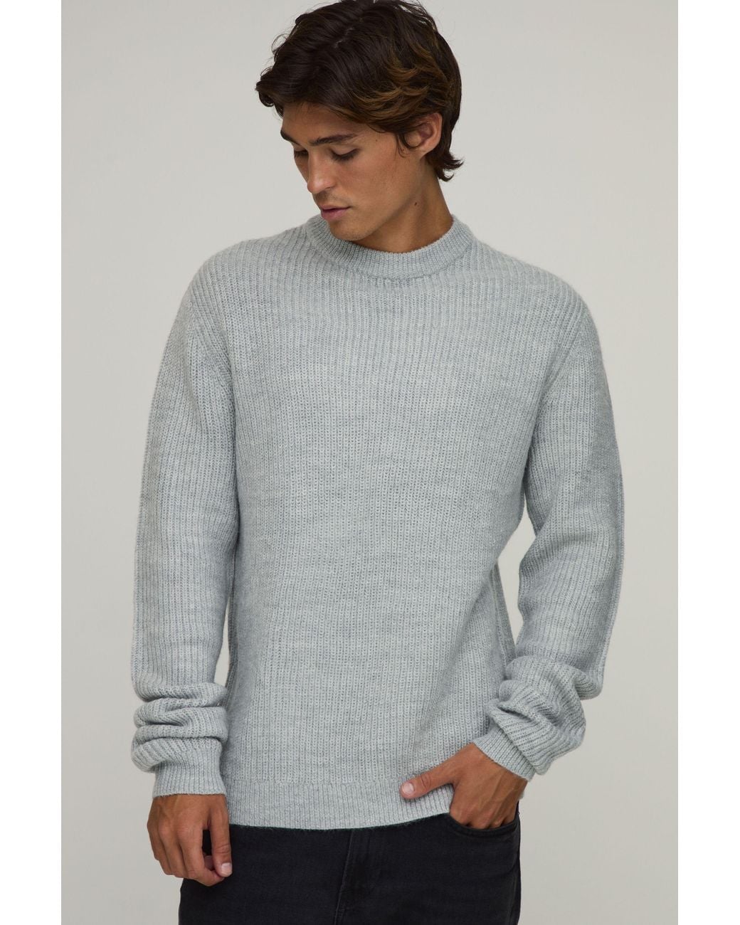 BoohooMAN Gray Regular Fit Ribbed Knitted Jumper for men