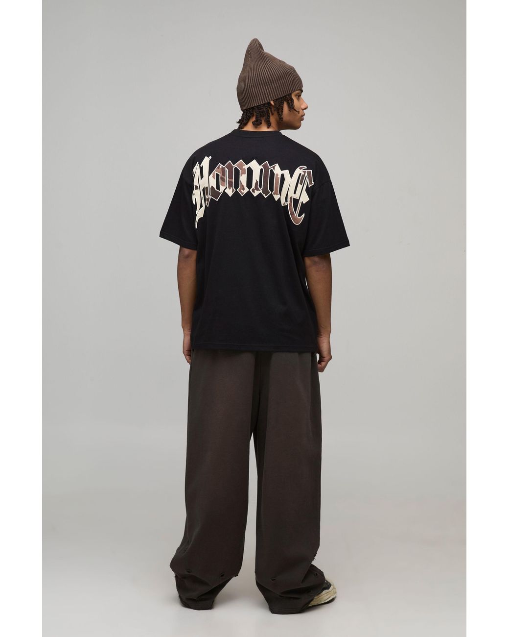 BoohooMAN Black Oversized Cow Print Applique T-Shirt for men