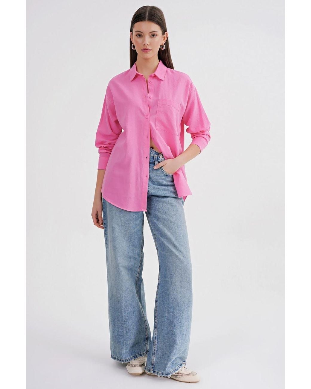 MixRay Pink Oversize Linen Blend Shirt