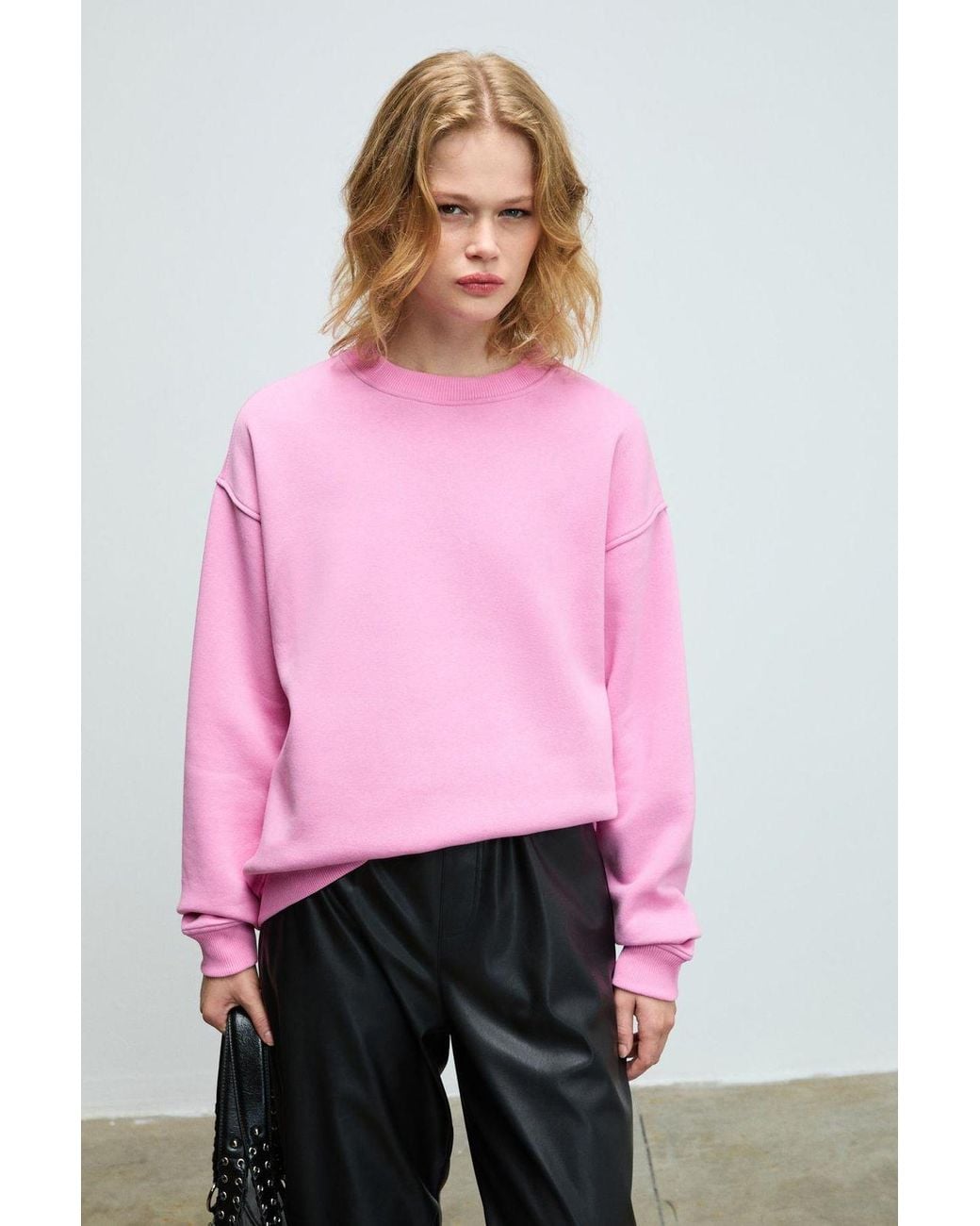 Grimelange Pink Oversized Crew Neck Sweatshirt