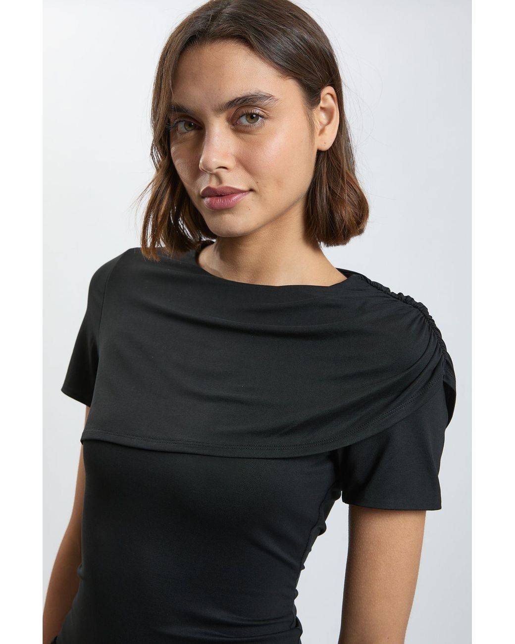 Karen Millen Black Viscose Jersey Wrap Overlay Top