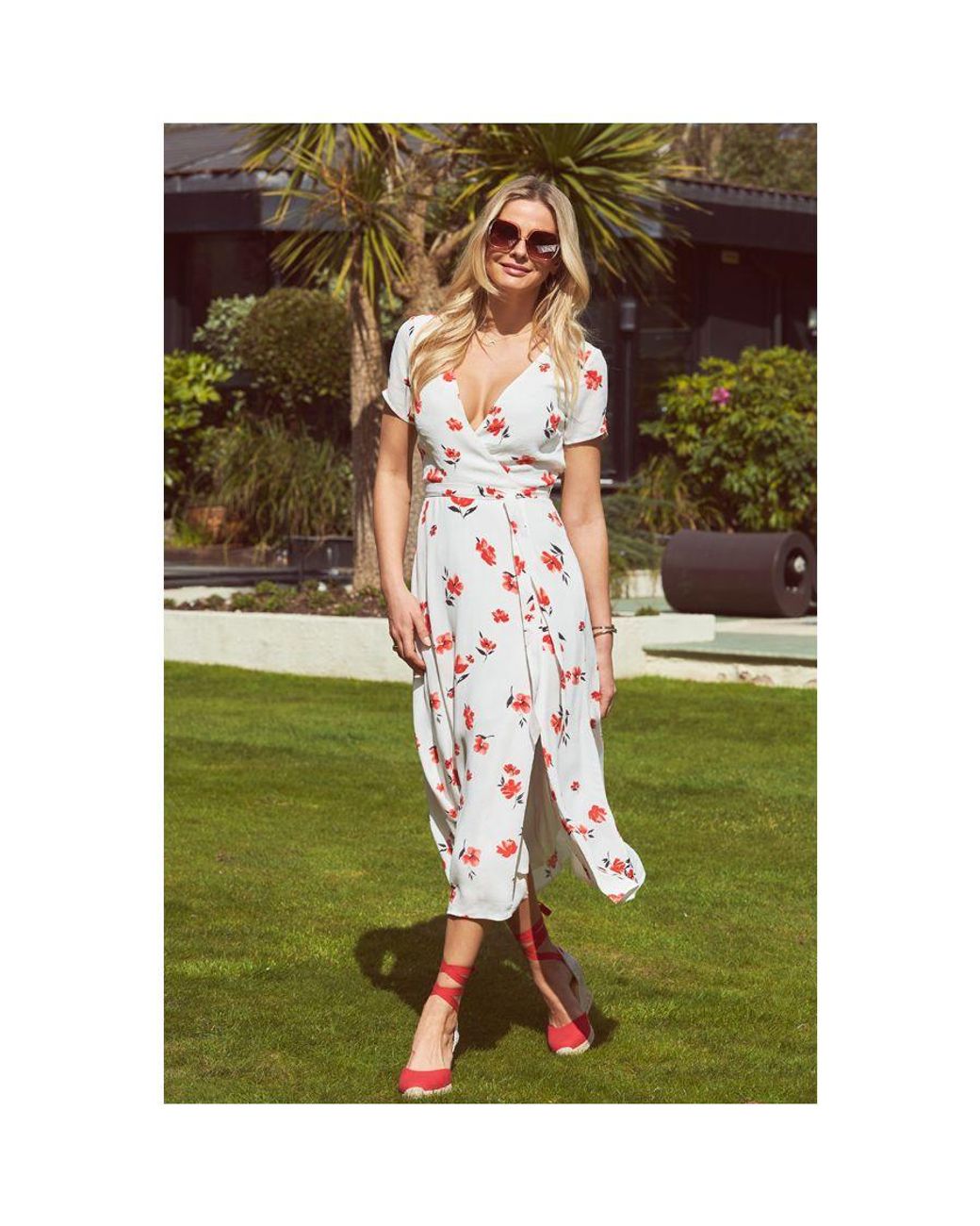 Sosandar Green Ivory & Print Split Front Wrap Maxi Dress Denim