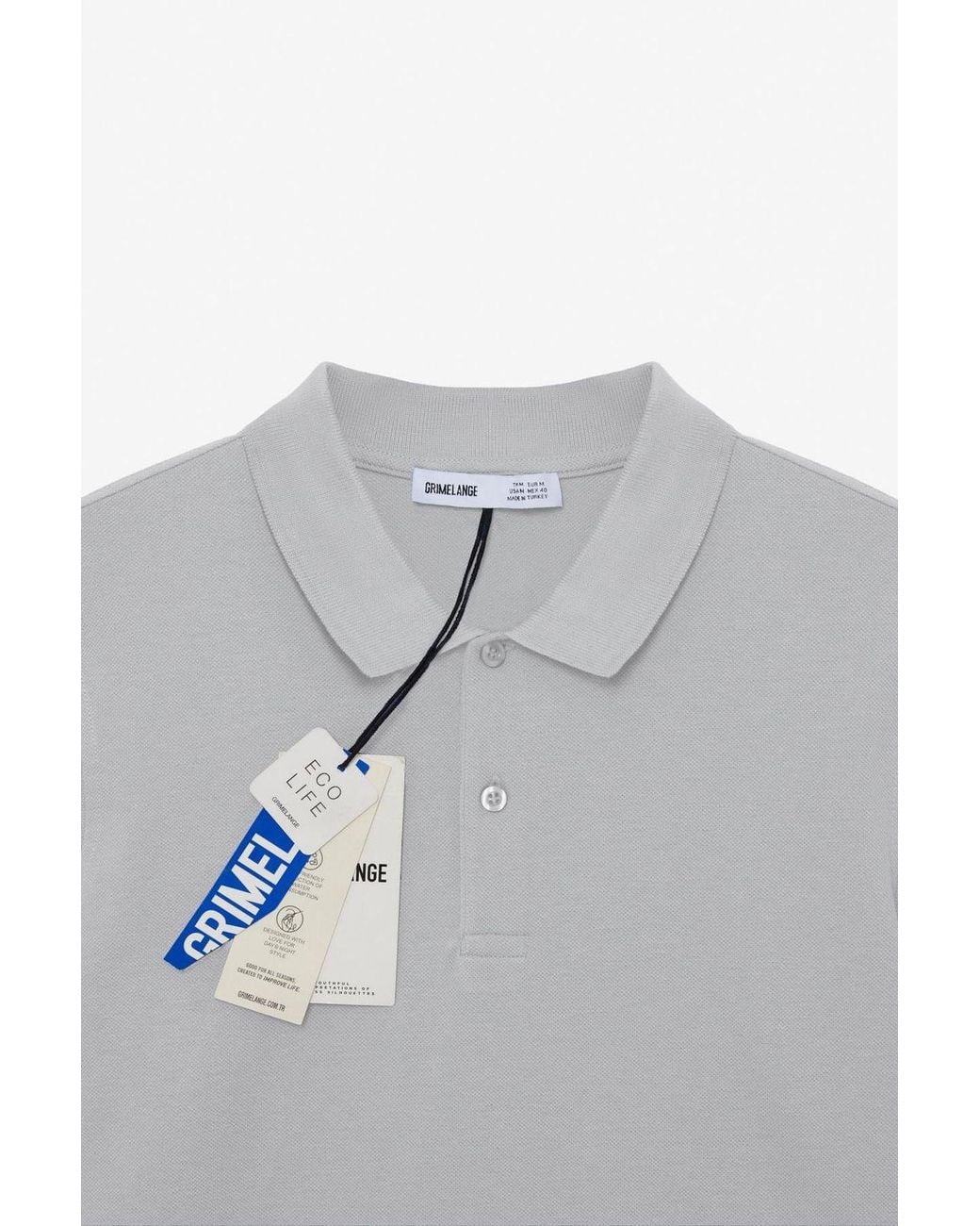 Grimelange Gray Polo Collar Button T-Shirt for men