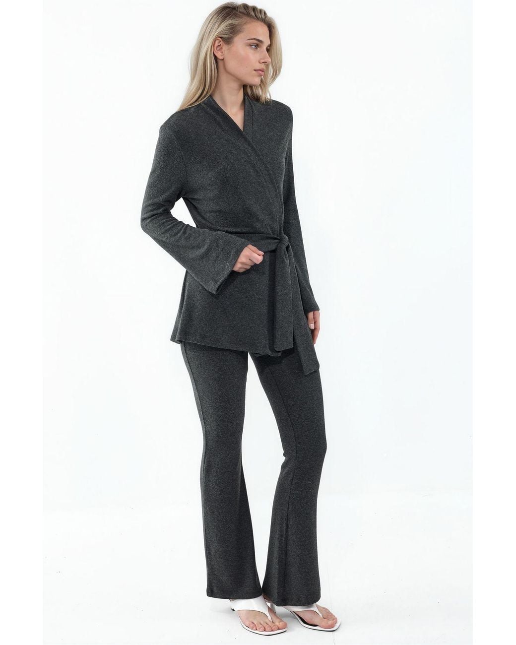 Busem Black Belted Ribbed Knit Cardigan