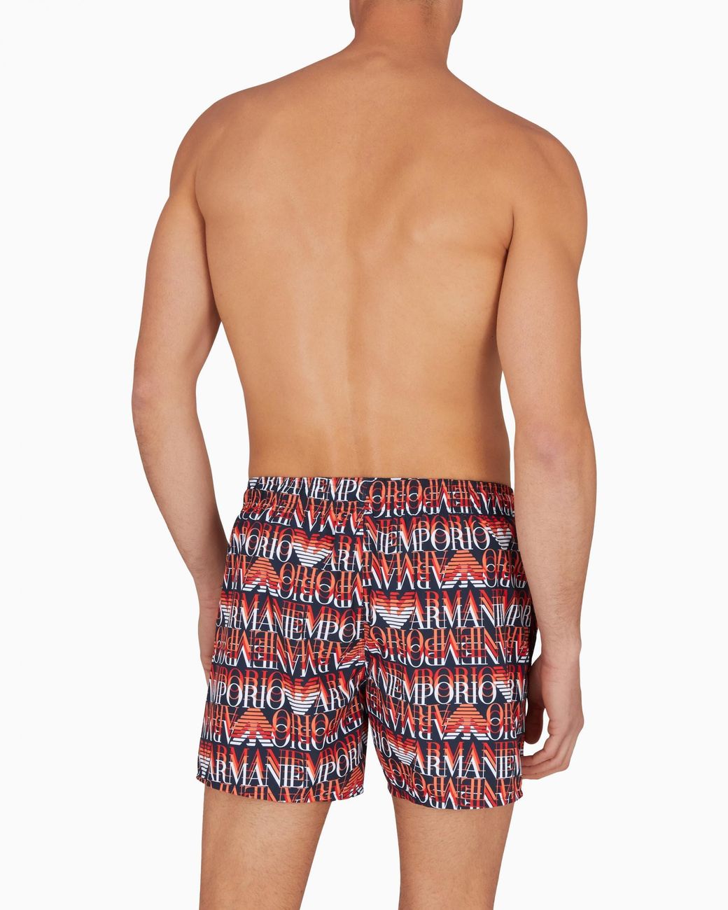 Emporio Armani Red Large Logo Beach Shorts for men