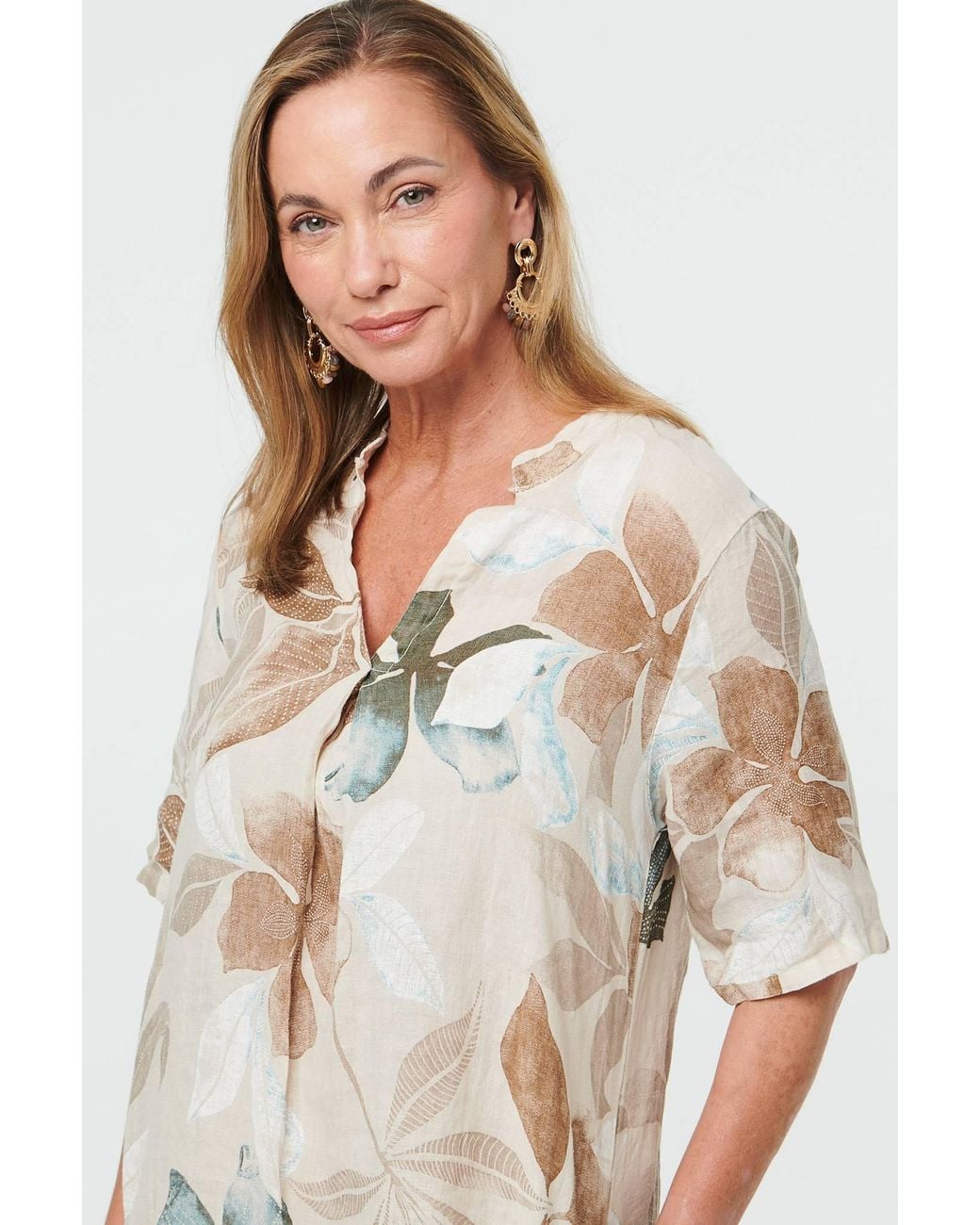 Izabel London White Patchwork Print Long Sleeve Shirt